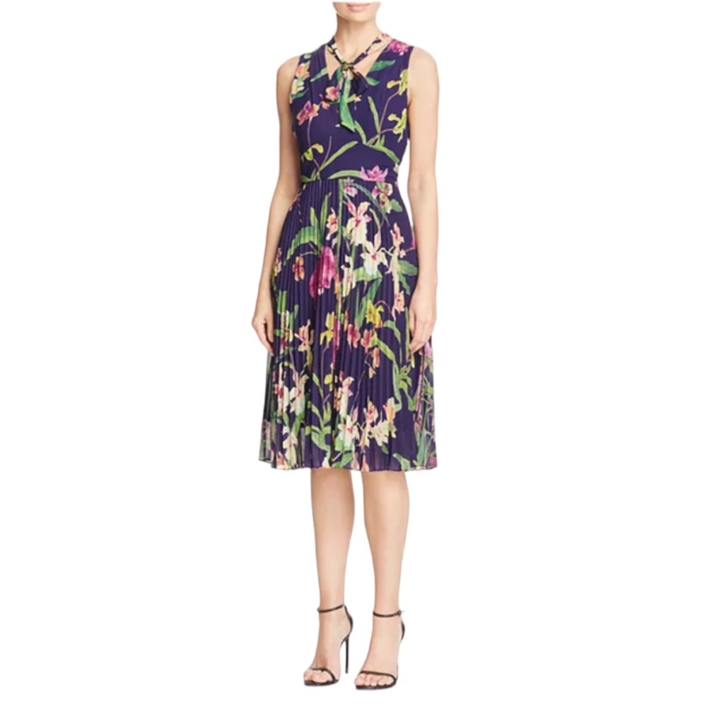Karen Millen The Atelier Orchid Print Pleated Dress Size 6
